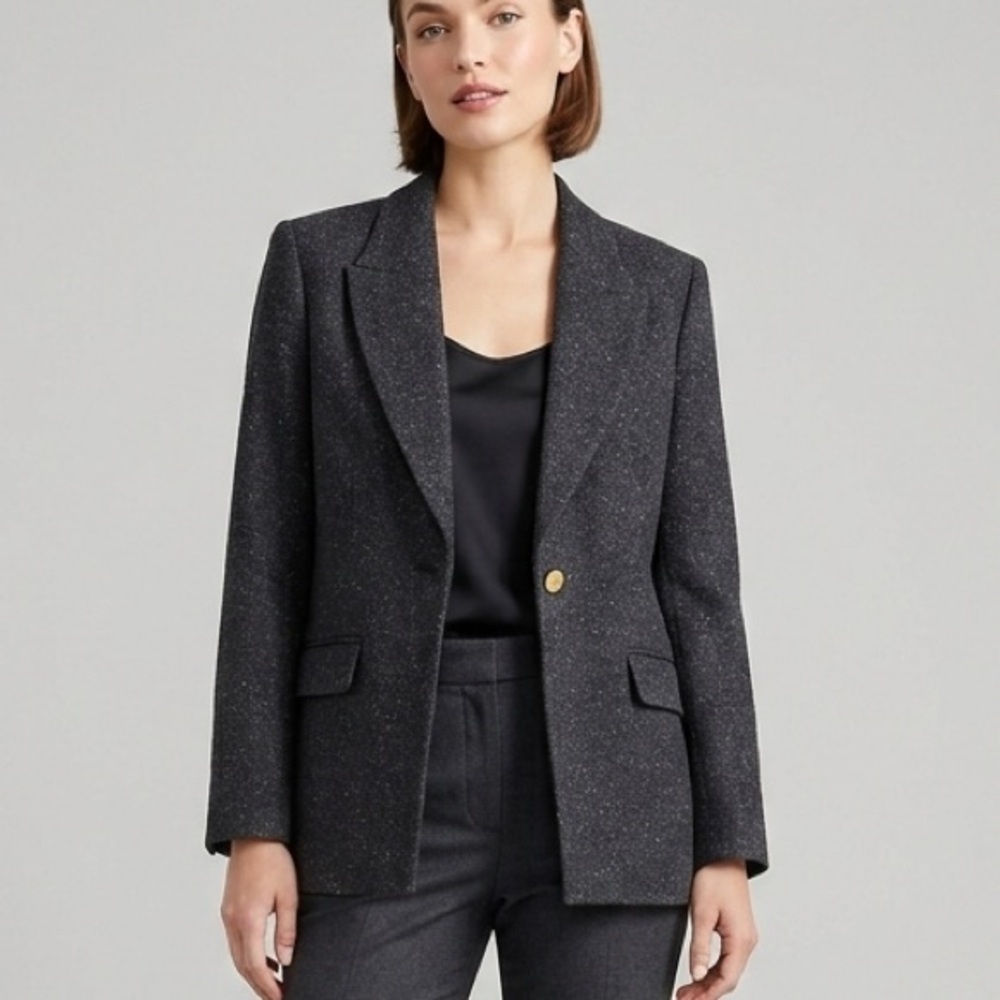 J. Crew Gray Women’s Blazer Size 8 Textured Knit Gold Buttons
